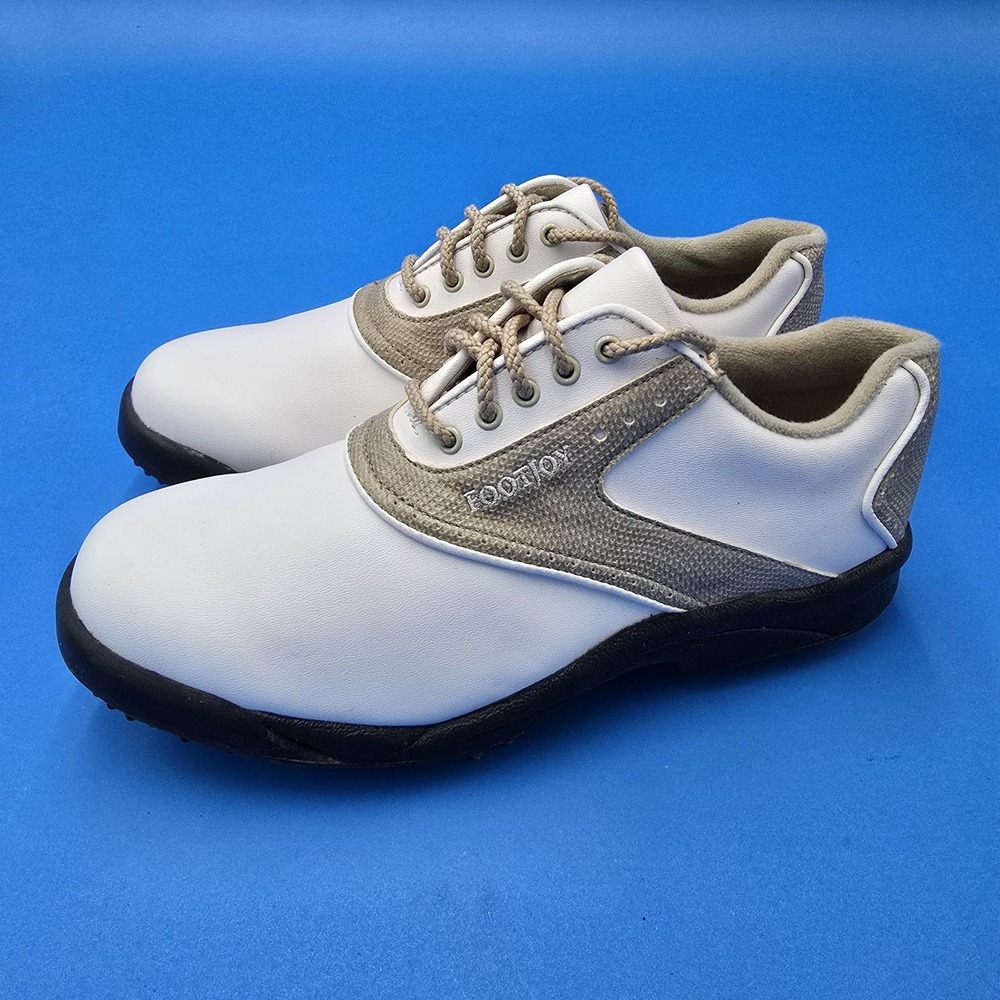 F00TJOY  Women's Shoes Greenjoys Saddle Golf Cleats Lace Up  White‎ Beige  7M
